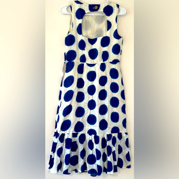 Boden Constance Linen Dress in Lapis & Ivory IKat Spot - Picture 4 of 5